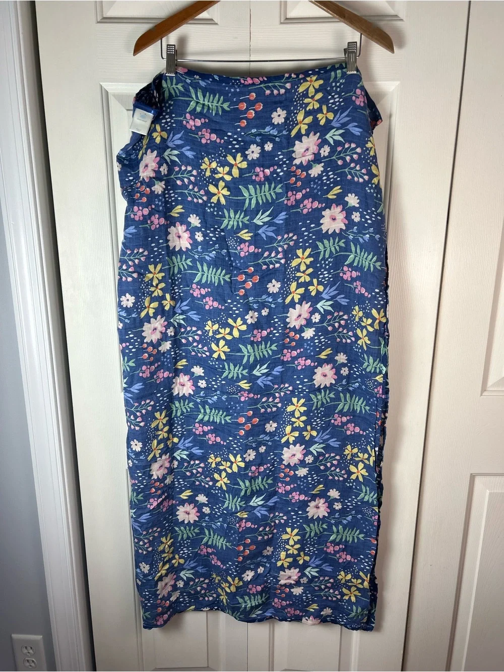 Cloud Island Blue Floral Baby Swaddle Blanket Pink Green Yellow Wildflowers HTF
